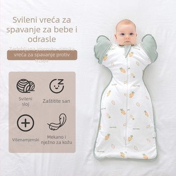 Spavaći vreć za novorođenče s zaštitom od šutanja i naglog buđenja, 100% pamuk, posteljina od svile, prozračan cocoon stil, odvojivi rukavi, pogodan za zimu i jesen