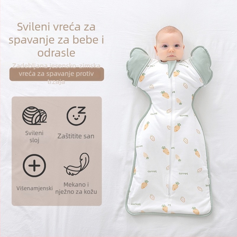 Spavaći vreć za novorođenče s zaštitom od šutanja i naglog buđenja, 100% pamuk, posteljina od svile, prozračan cocoon stil, odvojivi rukavi, pogodan za zimu i jesen