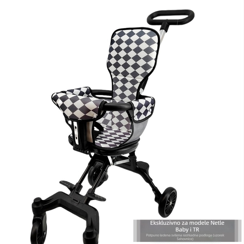 Podložka za sjedalo kolica s uzorkom houndstooth, univerzalna za sve sezone, potpuno prekrivanje, debeli jastučić (materijal: platno, lan)
