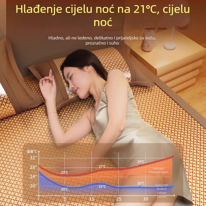 LIFE HOME Ice Silk i Rattan Set prostirki, sklopni, moderan stil, izšiven uzorak
