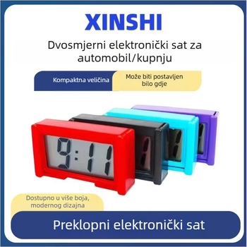 Budilnik s dvostranim LCD zaslonom, kalendarom i dekorativnim značajkama; napajanje baterijom, elektronički mehanizam