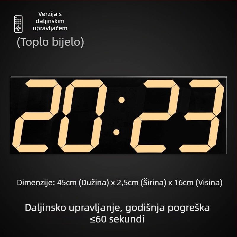 LED digitalni zidni sat, pravokutnog oblika, termometar, kalendar i alarm