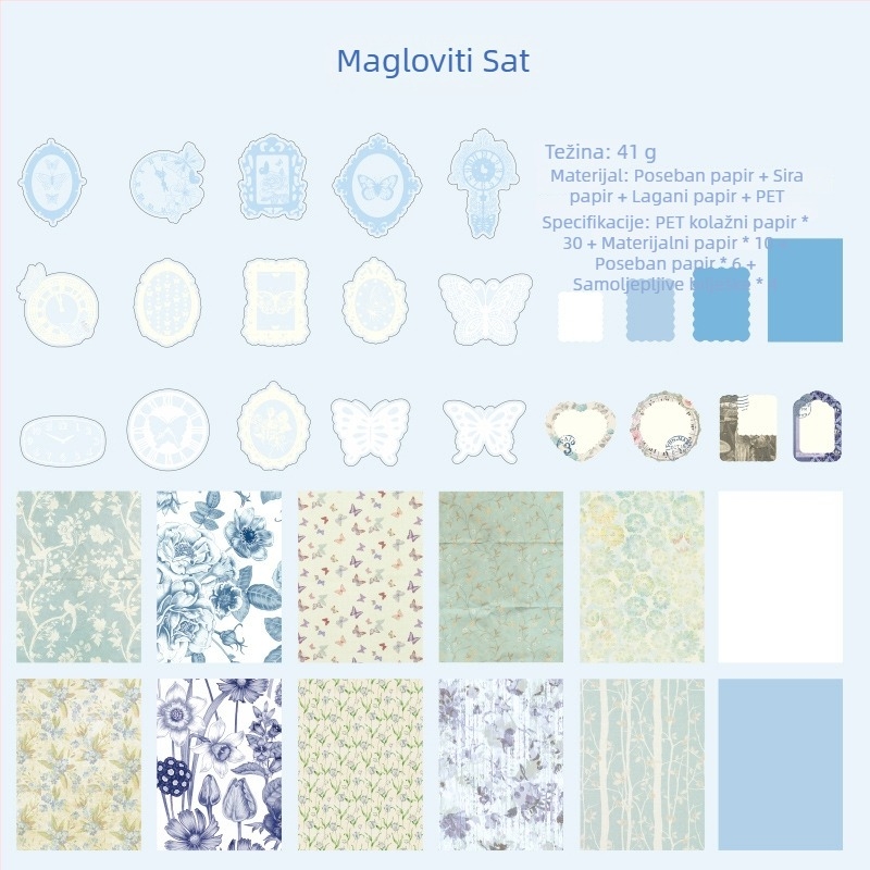 Paket papira za dnevnik s retro bazom i dekorativnim naljepnicama | Brand: Dyeing; Materijal: Papir; Obrt: Tisak; Težina: 42 g/torbica; Kutija: 800 kom.