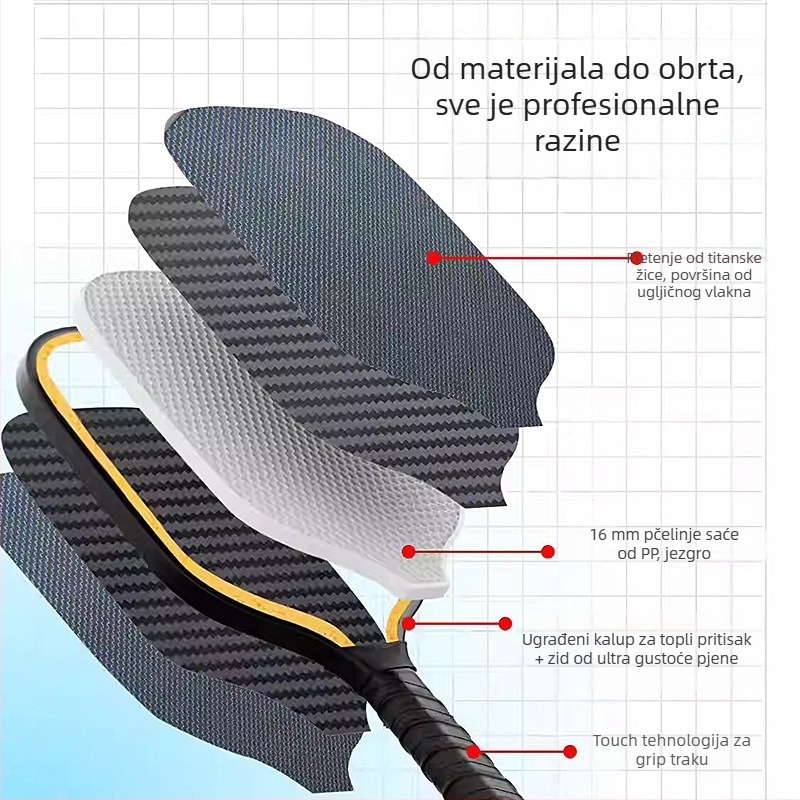 Pickleball raketa - kompletni set, Lidakang, titan vlakno, Kevlar, karbonska vlakna T700 (225 g)
