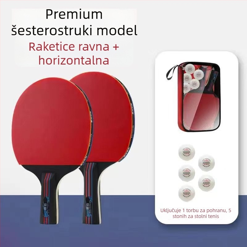 Set reketa za stolni tenis (2 komada) za početnike – karbonska ploča, guma s ljepilom, direktni udar