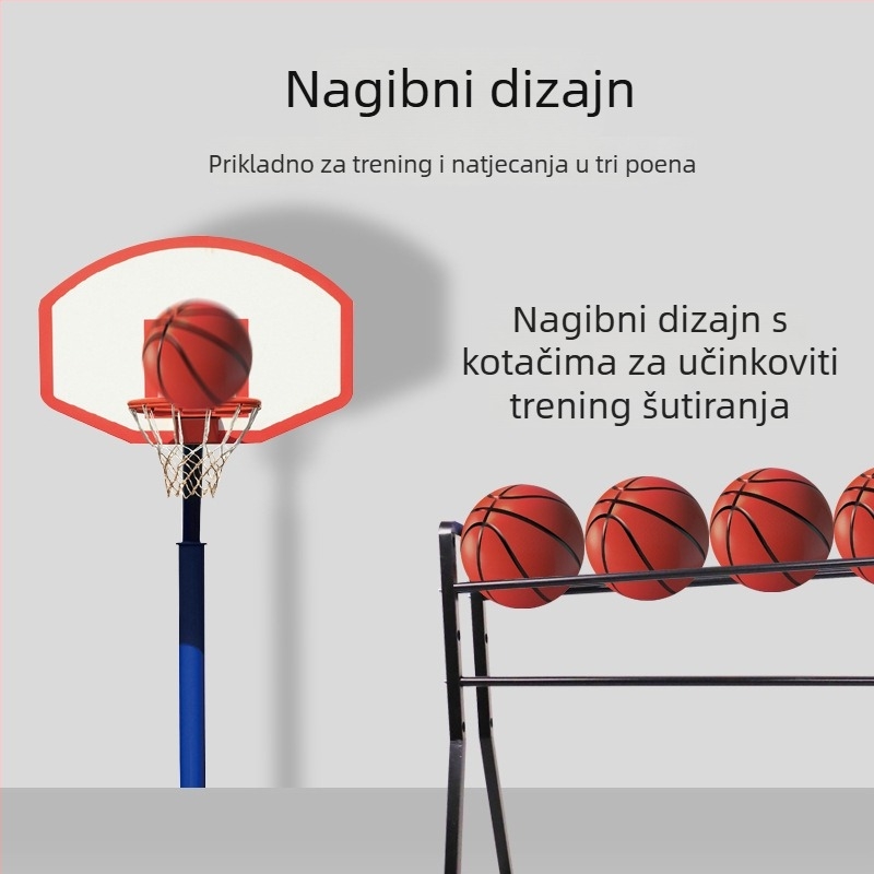 Kolica za trening trojke s pomičnim spremnikom za pohranu, košarkaški stalak od lijevanog željeza, ojačana konstrukcija