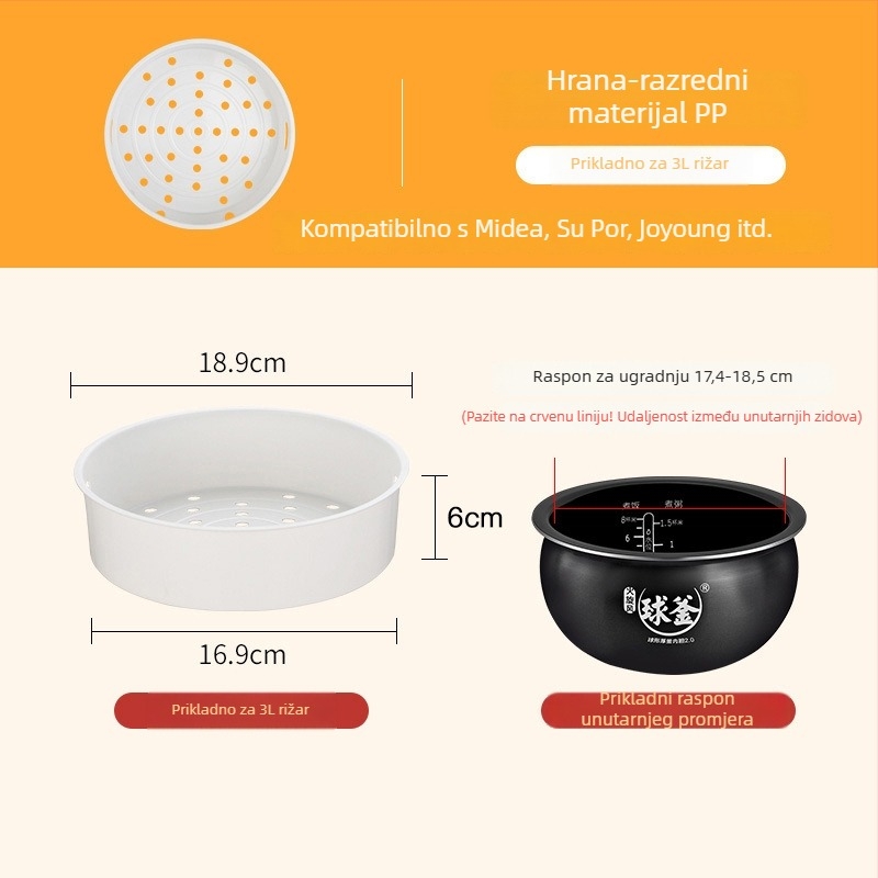 Parna rešetka za električni rižar Supor/Joyoung — 5 slojeva, plastična konstrukcija