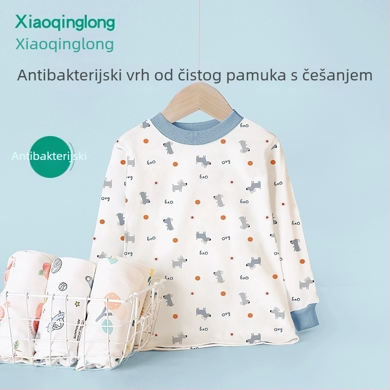 Dječji pamučni bazni top za proljeće i jesen, unisex, s visokim ovratnikom, 100% pamuk, uzrast 3–8 godina, bez kapuljače.