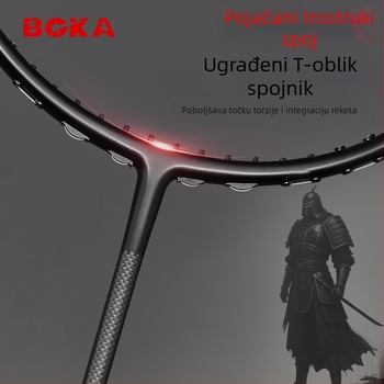 Boca 4U6U badminton reketa – ultra lagana, karbonska vlakna, težina 80-84 g, drška G-5, horizontalni udar