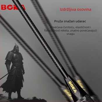 Boca 4U6U badminton reketa – ultra lagana, karbonska vlakna, težina 80-84 g, drška G-5, horizontalni udar