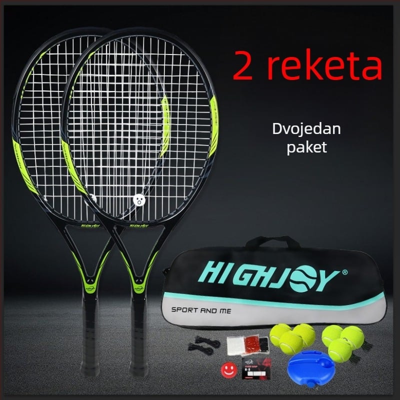 Teniski reket – Karbonski okvir, Visoka elastičnost, Set od dva komada, Za početnike