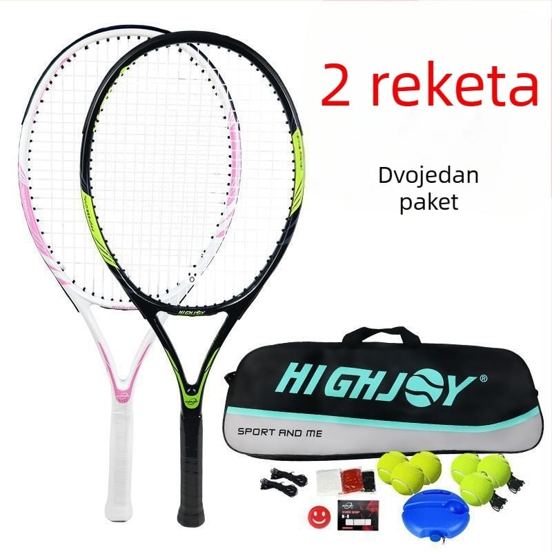 Teniski reket – Karbonski okvir, Visoka elastičnost, Set od dva komada, Za početnike