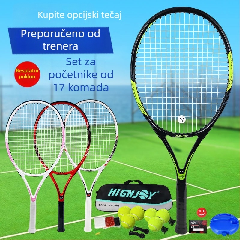 Teniski reket – Karbonski okvir, Visoka elastičnost, Set od dva komada, Za početnike