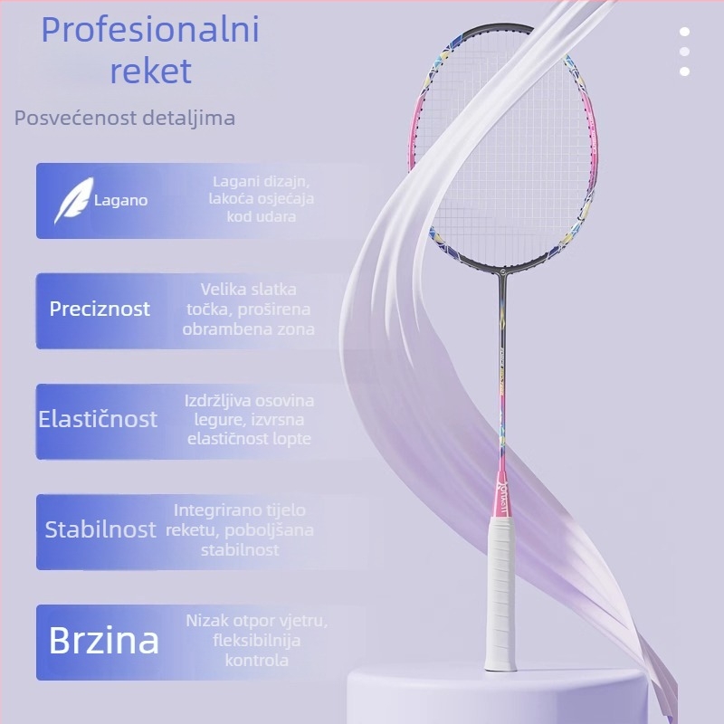 Youyou badminton reketa – okvir od željezne legure, mreža od najlona, težina 95–100 g, srednja tvrdoća šipke, pogodna za početnike