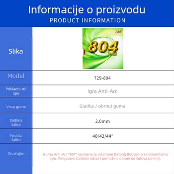 Guma za reket 804 – Anti-Arc, Anti-Rubber, Marka 729, Broj proizvoda 804, za stolni tenis, badminton i tenis