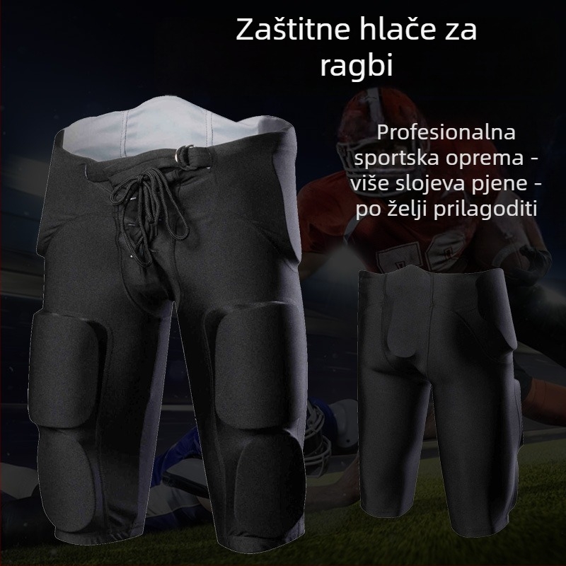 Muške zaštitne trening hlače za rugby i nogomet s zaštitom od udara, vanjski materijal 82% poliester, podstava 18% Lycra, za sve sezone
