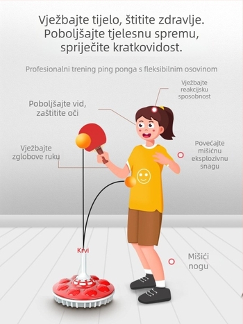 Pet generacije trenutačnog uređaja za stolni tenis za kućnu upotrebu s usisnom čašom i elastičnim mekanim vratilom; SWAY; PP materijal; ispis logotipa; mogućnost prilagodbe; pogodno za fitness, tenis i druge loptaške igre