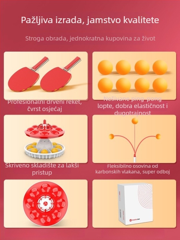 Pet generacije trenutačnog uređaja za stolni tenis za kućnu upotrebu s usisnom čašom i elastičnim mekanim vratilom; SWAY; PP materijal; ispis logotipa; mogućnost prilagodbe; pogodno za fitness, tenis i druge loptaške igre