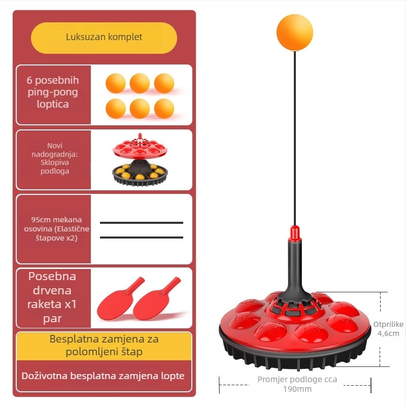 Pet generacije trenutačnog uređaja za stolni tenis za kućnu upotrebu s usisnom čašom i elastičnim mekanim vratilom; SWAY; PP materijal; ispis logotipa; mogućnost prilagodbe; pogodno za fitness, tenis i druge loptaške igre