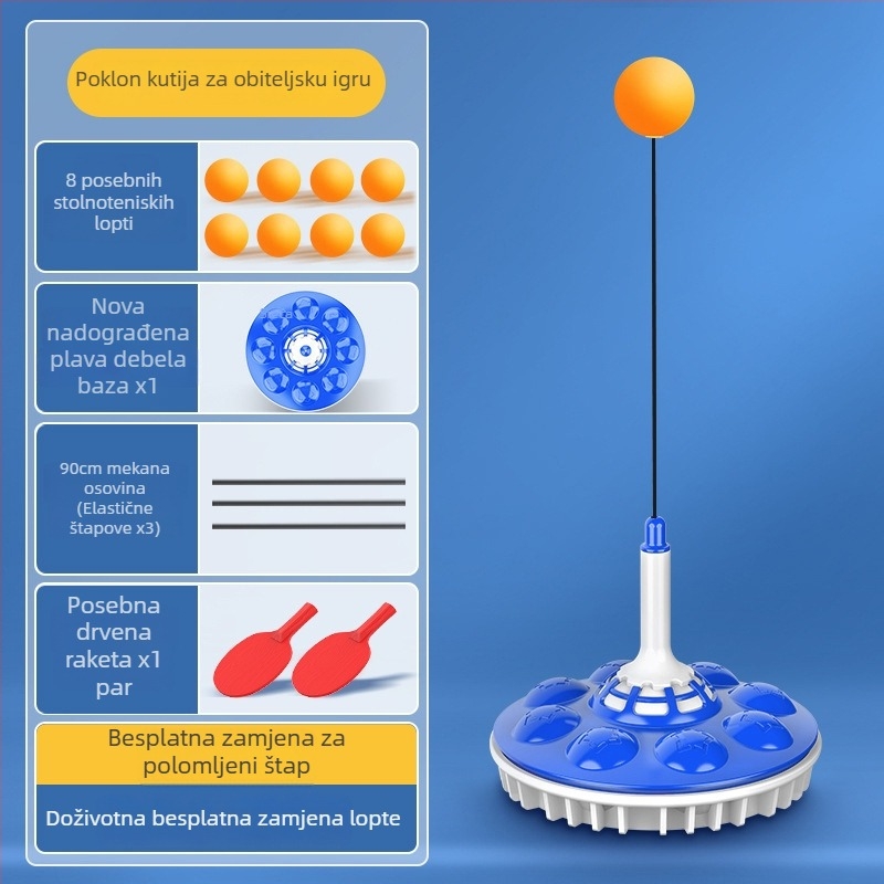 Pet generacije trenutačnog uređaja za stolni tenis za kućnu upotrebu s usisnom čašom i elastičnim mekanim vratilom; SWAY; PP materijal; ispis logotipa; mogućnost prilagodbe; pogodno za fitness, tenis i druge loptaške igre
