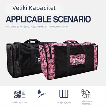 Torba za ronilačku opremu s velikim mrežastim pretincima za peraje, prijenosna s ručkom