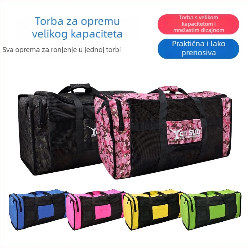 Torba za ronilačku opremu s velikim mrežastim pretincima za peraje, prijenosna s ručkom