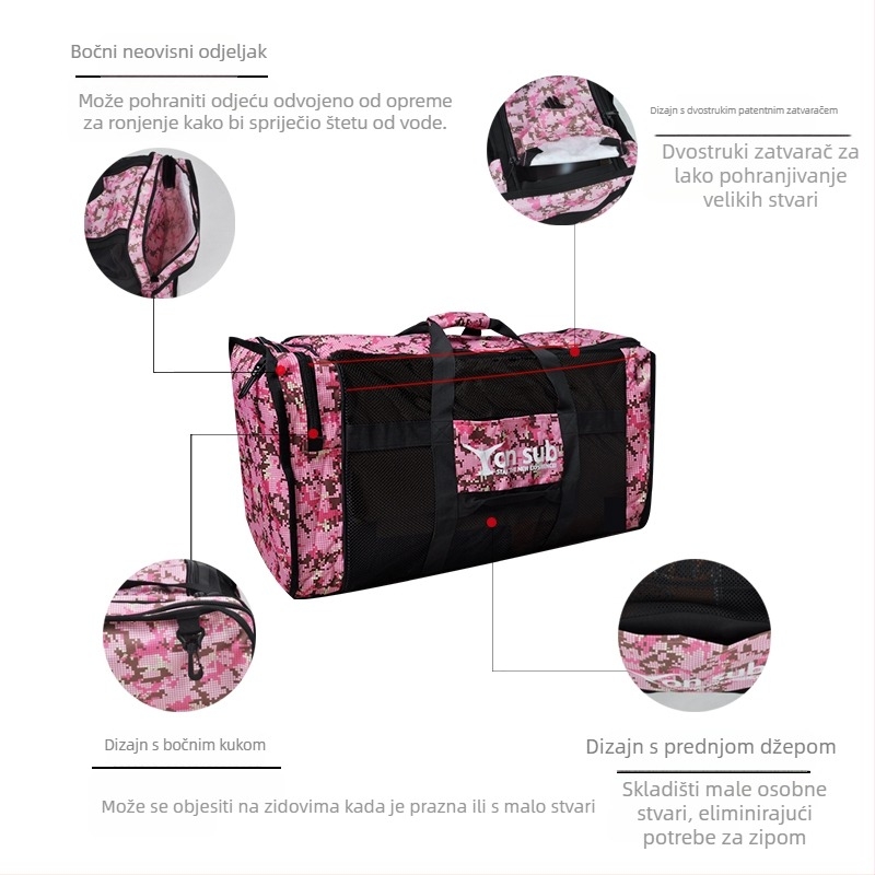 Torba za ronilačku opremu s velikim mrežastim pretincima za peraje, prijenosna s ručkom