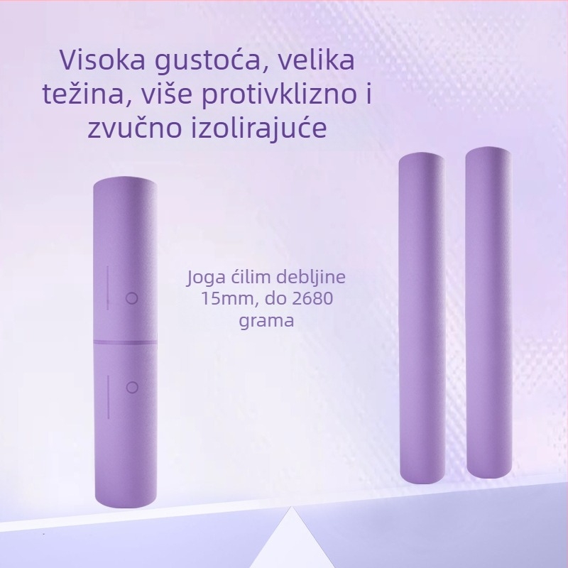 Joga prostirka, neklizajuća, debljine 15 mm, TPE materijal, težina 1230 g, s linijama asane