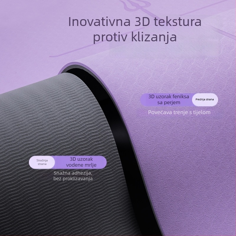 Joga prostirka, neklizajuća, debljine 15 mm, TPE materijal, težina 1230 g, s linijama asane