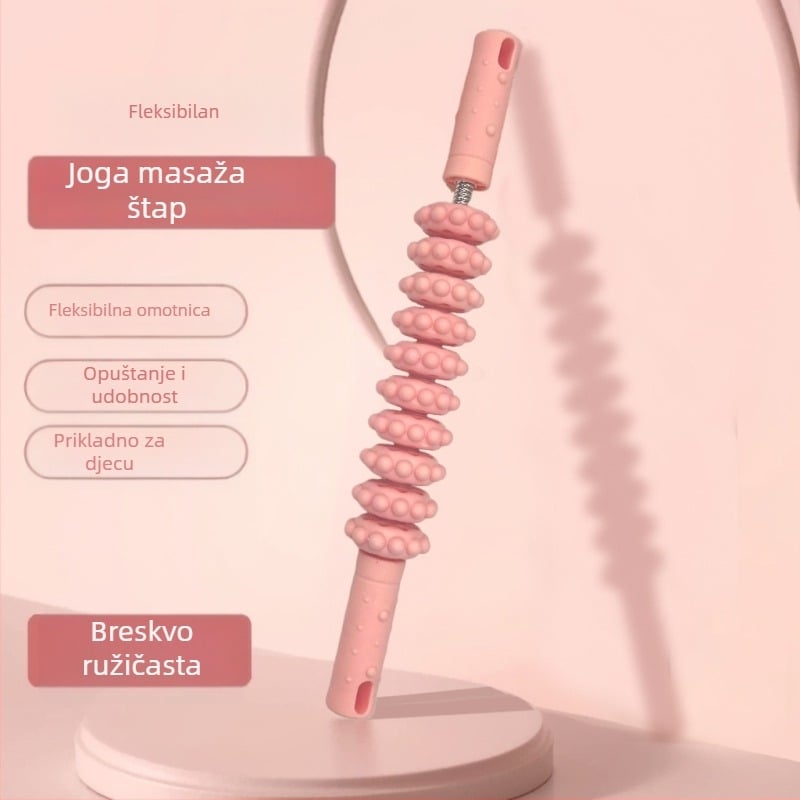 Desetokolesni masažni valjak za mišiće nogu — dubinski masaž, dvostruka funkcija za jačanje snage ruku, Materijal: PP+pružina, Šifra: Qq-88, Joga pomagala