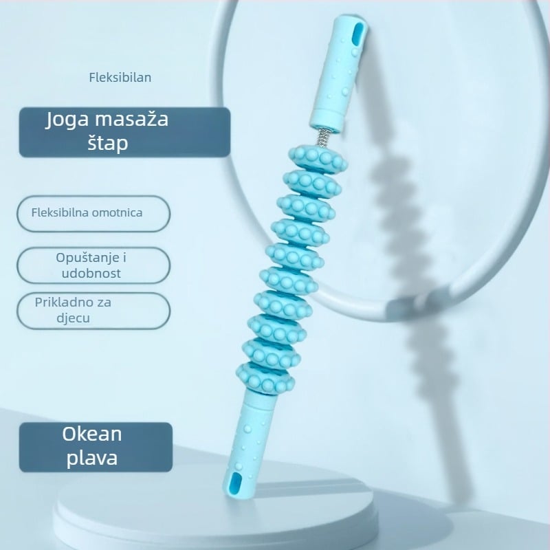 Desetokolesni masažni valjak za mišiće nogu — dubinski masaž, dvostruka funkcija za jačanje snage ruku, Materijal: PP+pružina, Šifra: Qq-88, Joga pomagala