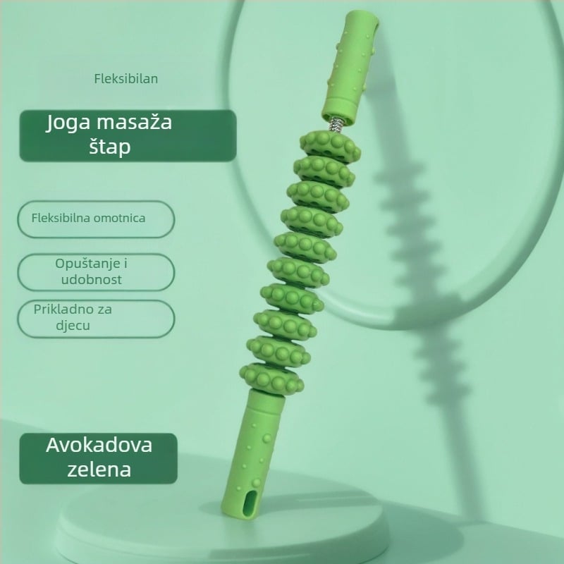 Desetokolesni masažni valjak za mišiće nogu — dubinski masaž, dvostruka funkcija za jačanje snage ruku, Materijal: PP+pružina, Šifra: Qq-88, Joga pomagala