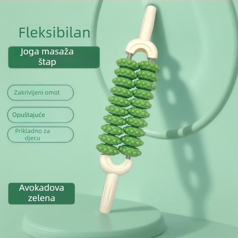 Desetokolesni masažni valjak za mišiće nogu — dubinski masaž, dvostruka funkcija za jačanje snage ruku, Materijal: PP+pružina, Šifra: Qq-88, Joga pomagala