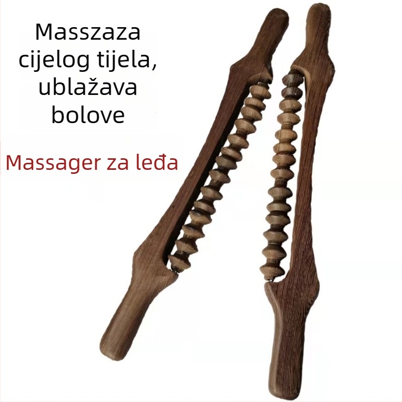 Drveni masažni roller – Redwood, masaža leđa, struka i nogu, dizajn joga štapa, moderni minimalistički stil