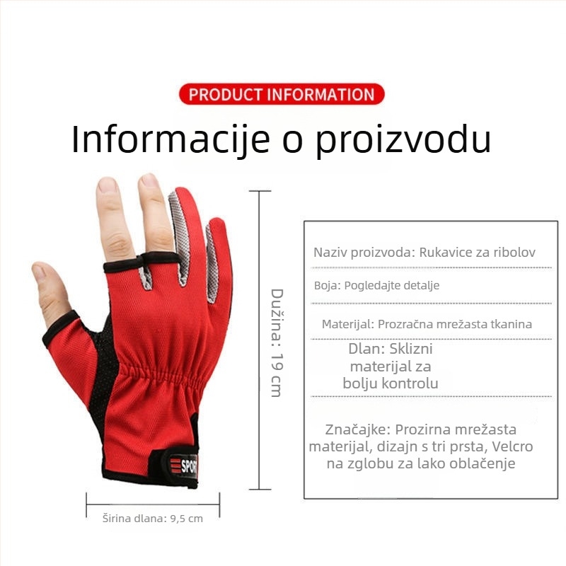 Ribarske rukavice s dizajnom pola prsta i tri prsta, leden svila tkanina, protuklizno, brzo sušenje, ultratanke
