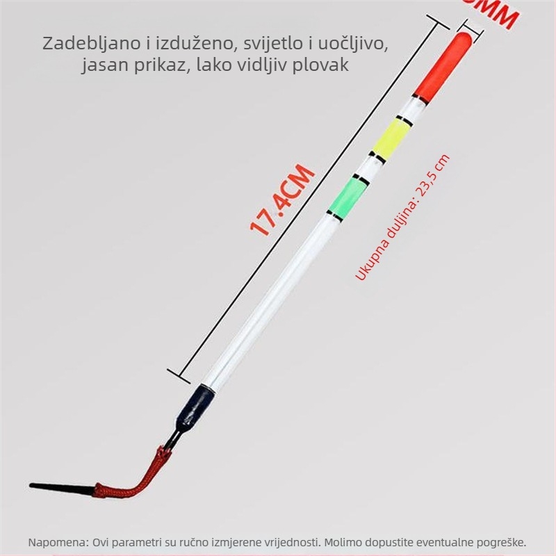 Prozirni plovak s oblikom cijevi, novi tip prevlake, debeo i uočljivo, vrlo osjetljivo za divlji ribolov karasa u plitkim vodama među travom.