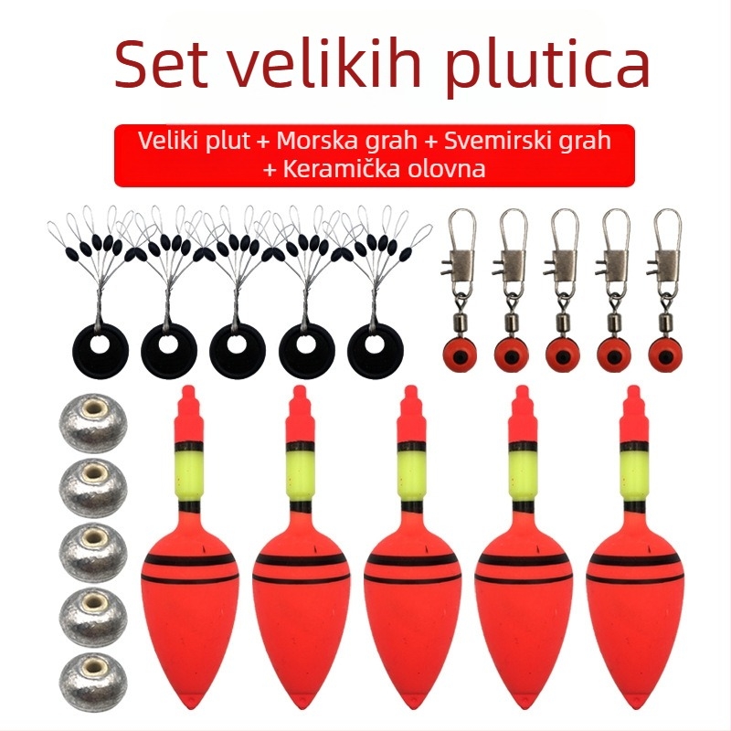 Set plutova za ribolov: plutovac s velikim trbuhom, kuglasti plutovac, plutovac za duga bacanja, za morski i kameniti ribolov, ABO plutovac, plutovac s eksplozivnim udicama, plutovac za velikog šarana