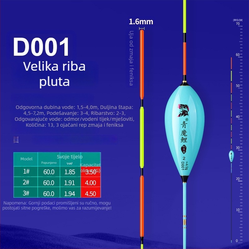 Vertikalni plutac za drift D001-002 – nano materijal, visoka osjetljivost, za crnog šarana