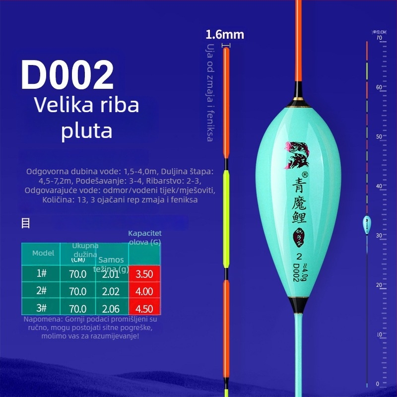 Vertikalni plutac za drift D001-002 – nano materijal, visoka osjetljivost, za crnog šarana