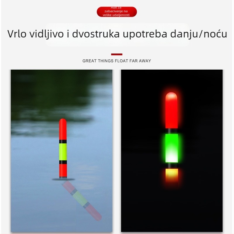 Gnawing Fish svjetleći plovak za ribolov – dnevna/noćna upotreba, mijenja boje, elektronički plovak za velike ribe
