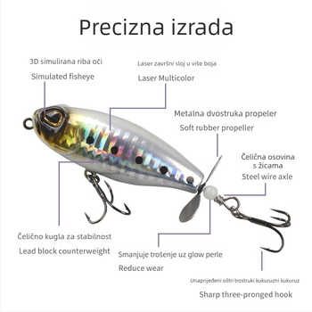 Colorful Light površinska mamac s propelerom za duga bacanja – ABS plast