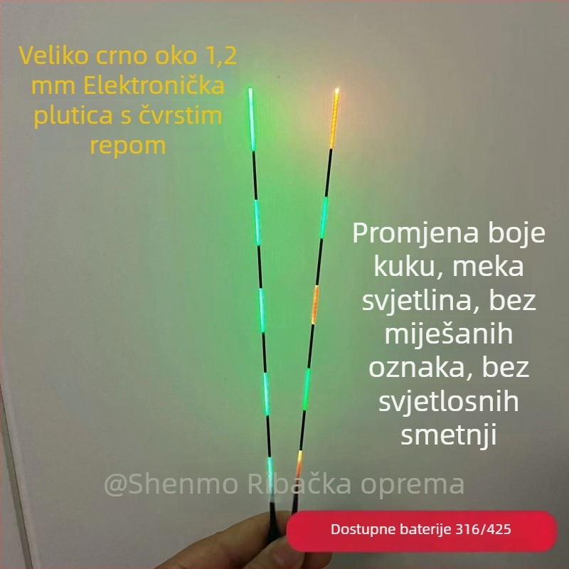 316/425 Prošireni crni elektronički repni dio, dodatak od 1,2 mm, plovak promjene boje za noćni ribol karasa, fina tvrda repa