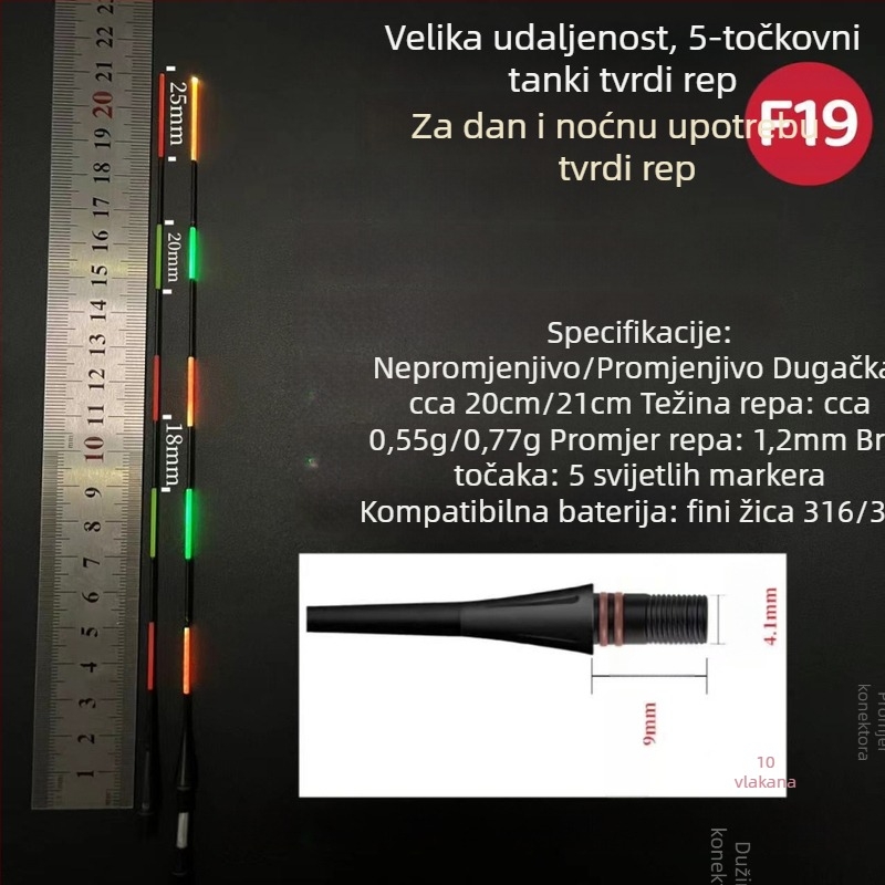316/425 Prošireni crni elektronički repni dio, dodatak od 1,2 mm, plovak promjene boje za noćni ribol karasa, fina tvrda repa