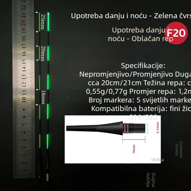 316/425 Prošireni crni elektronički repni dio, dodatak od 1,2 mm, plovak promjene boje za noćni ribol karasa, fina tvrda repa