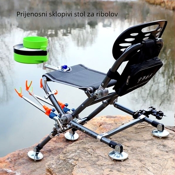 Ribolovna stolica za sve terene, sklopiva i prenosna, s podesivom visinom, metalni okvir (2024)