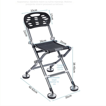 Ribolovna stolica za sve terene, sklopiva i prenosna, s podesivom visinom, metalni okvir (2024)