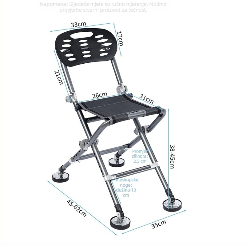 Ribolovna stolica za sve terene, sklopiva i prenosna, s podesivom visinom, metalni okvir (2024)