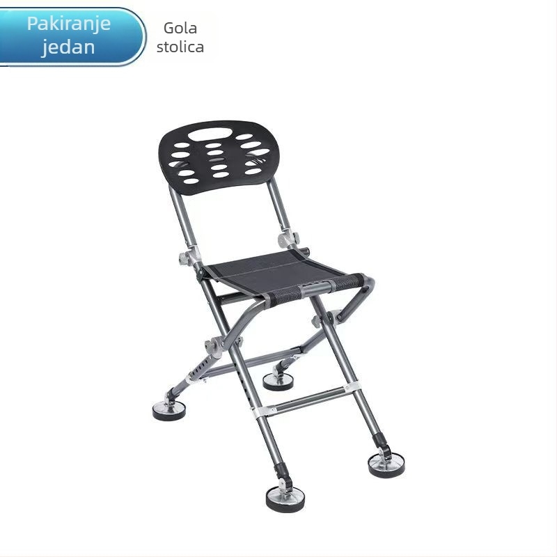 Ribolovna stolica za sve terene, sklopiva i prenosna, s podesivom visinom, metalni okvir (2024)