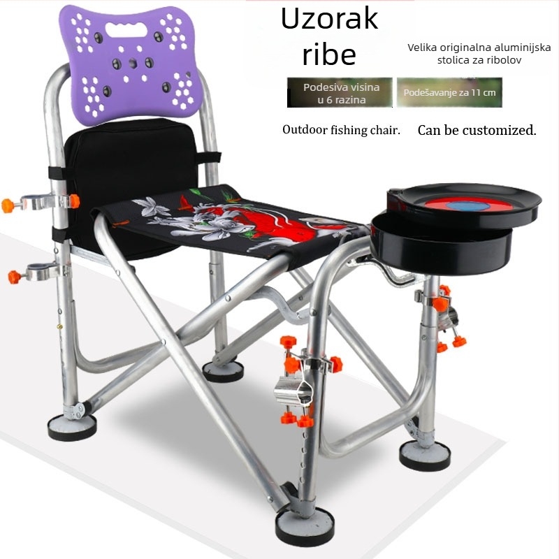 Stolica za ribolov od aluminijske legure, sklopiva, podesiva visina, višefunkcionalna (aluminijska legura; sklopiva; podesiva visina)
