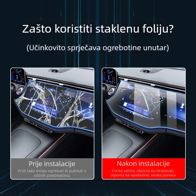 Mercedes-Benz E-Class E260L/E300L središnji zaslon za upravljanje i navigaciju – zaštitno staklo od temperiranog stakla, jednoplošni komad, otporno na ogrebotine, anti otisci prstiju, otporno na visoke i niske temperature